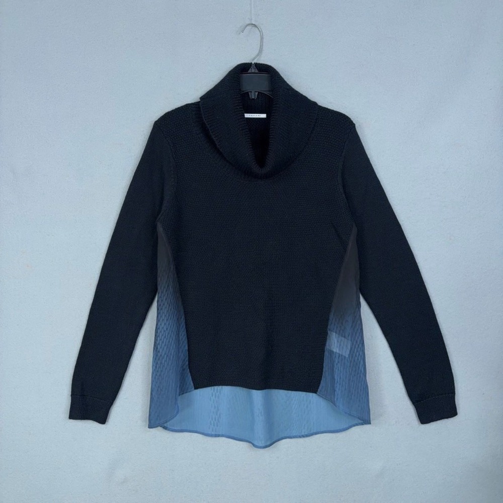 T Tahari Sweater Womens Medium Black Blue Ombre Mixed Media Cowl Contemporary